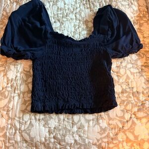 Monteau Navy Smocked Crop Top